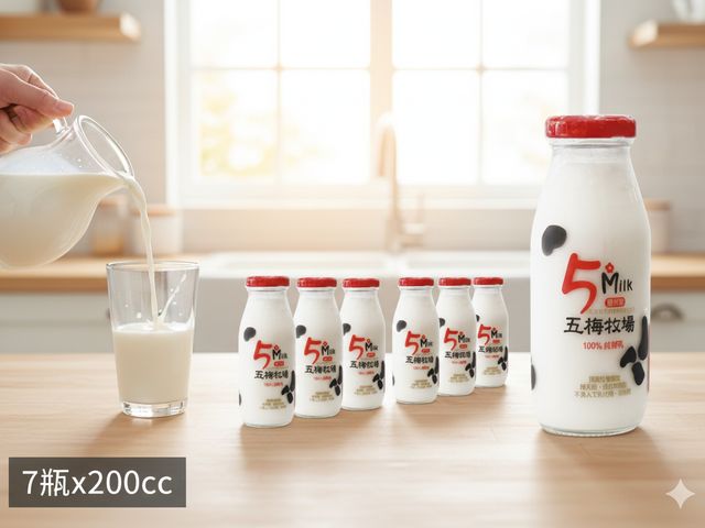 【200cc 五梅玻璃瓶鮮乳 7瓶組】200cc 恰到好處，一次喝完，新鮮不浪費！