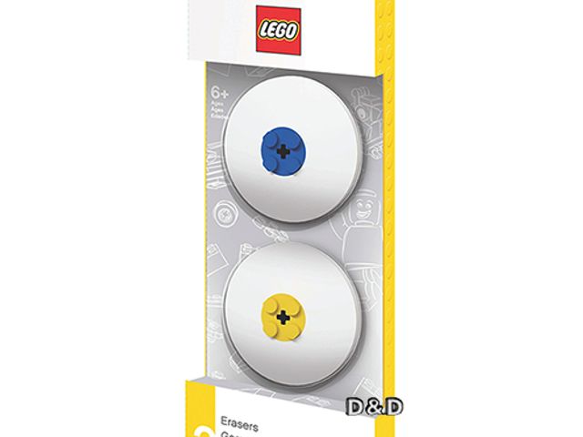 【 樂高積木 LEGO 】 圓形橡皮擦 - 藍、黃色 (2入)