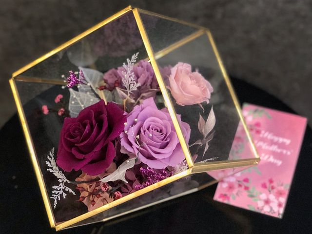 【紫愛您玻璃銅框永生花房】有別於鮮花 長久保存的母親節禮物