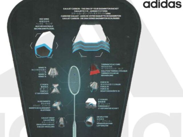 【adidas spieler E Aktiv.1 高強度全碳穿線羽球拍】贈新式球拍套