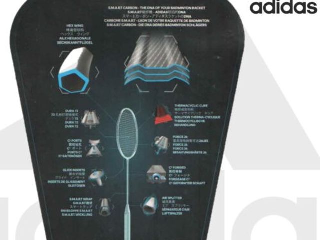 【adidas spieler E Lite 超輕量全碳穿線羽球拍】贈新式球拍套