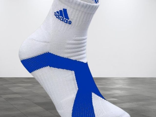 【adidas P5.1 強化高機能短筒運動襪(白底/藍logo)】品質卓越 台灣製造