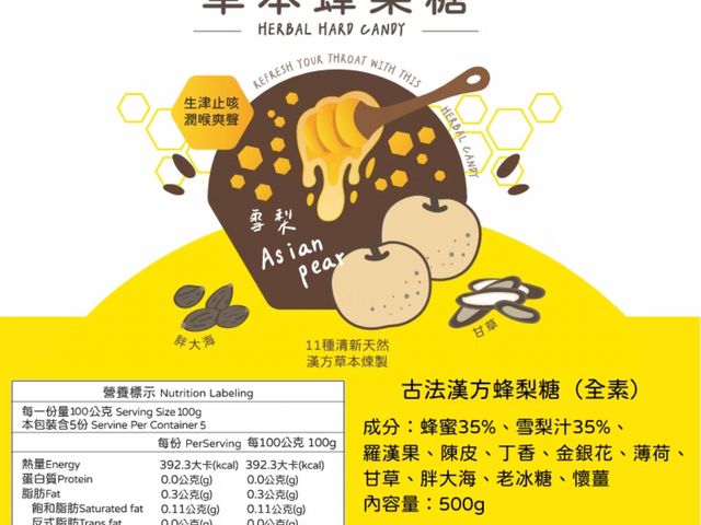 【免運優惠！依琦匠子 - 漢方蜂梨糖500g/罐x3罐 四種口味任選】古法草本漢方，潤喉護嗓