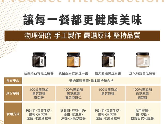 【純正芝麻醬四入禮盒附提袋(黑芝麻醬+白芝麻醬+奇亞籽黑芝麻醬+亞麻仁黑芝麻醬) 】四款風味，無添加天然芝麻香，早餐、拌麵、沾醬皆適合