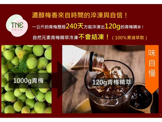 【TNE自然元素 100％青梅果萃(初淬限定) 1瓶】日式淬鍊工藝，天然健康美味