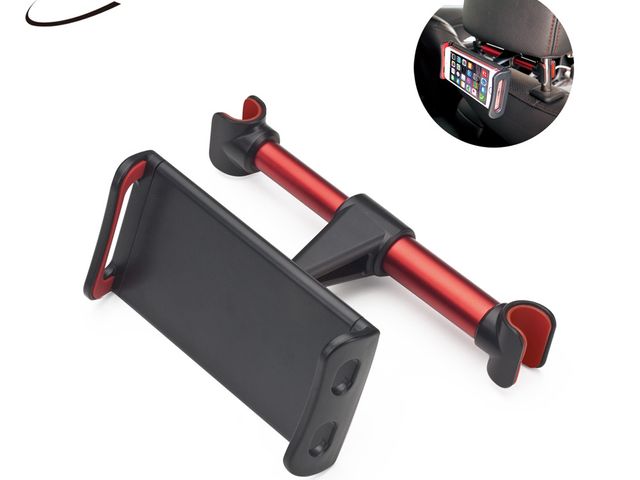 【N53 汽車椅背鋁合金頭枕式手機平板支架 (紅)】拆裝輕鬆 自由調整絕佳角度